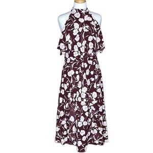 NWT LC Lauren Conrad floral midi dress Size 12 Burgundy halter top